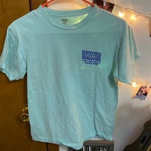 A teal small vans of the wall tshirt